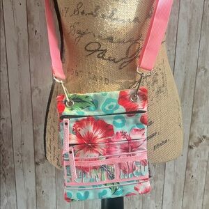 3$/$15 ☮️ Puerto Rico Floral Pink and Green Crossbody Bag with Casual Charm